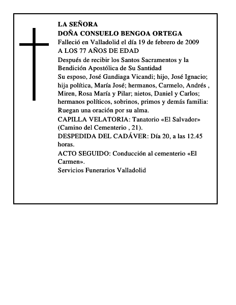 DOÑA CONSUELO BENGOA ORTEGA