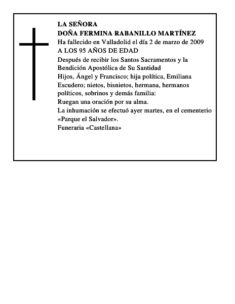 DOÑA FERMINA RABANILLO MARTÍNEZ