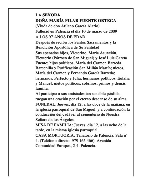 DOÑA MARÍA PILAR FUENTE ORTEGA
