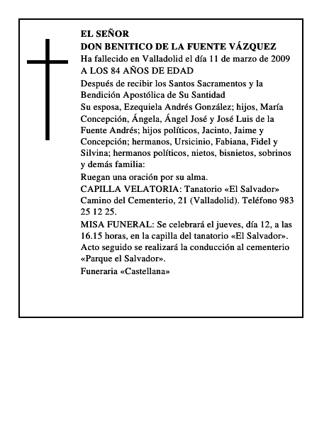 DON BENITICO DE LA FUENTE VÁZQUEZ