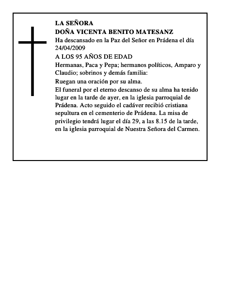DOÑA VICENTA BENITO MATESANZ