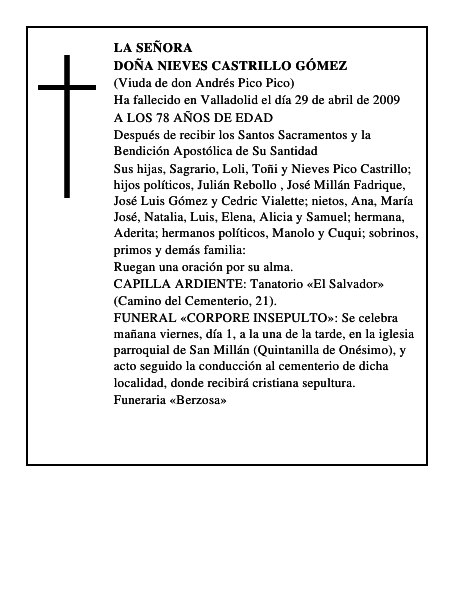 DOÑA NIEVES CASTRILLO GÓMEZ