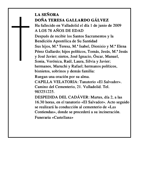 DOÑA TERESA GALLARDO GÁLVEZ