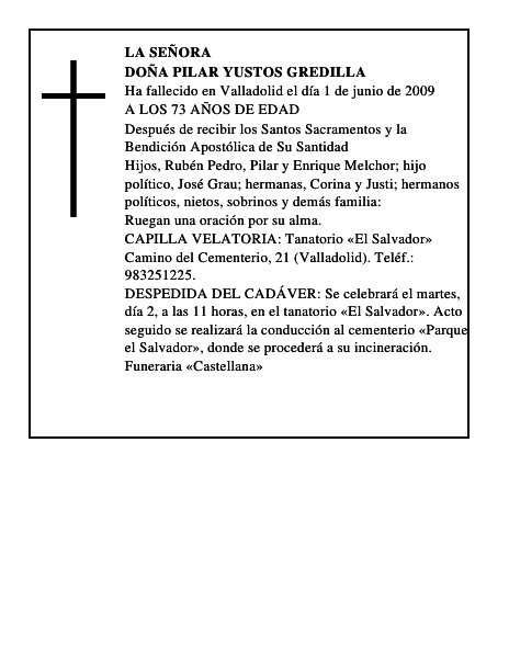 DOÑA PILAR YUSTOS GREDILLA