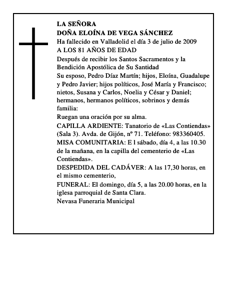 DOÑA ELOÍNA DE VEGA SÁNCHEZ