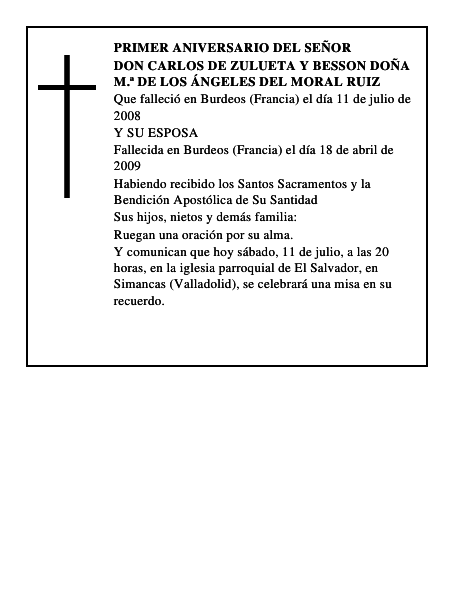 DON CARLOS DE ZULUETA Y BESSON DOÑA M.ª DE LOS ÁNGELES DEL MORAL RUIZ