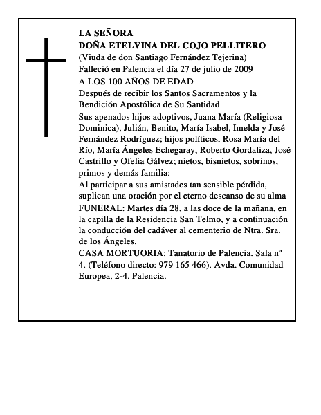 DOÑA ETELVINA DEL COJO PELLITERO