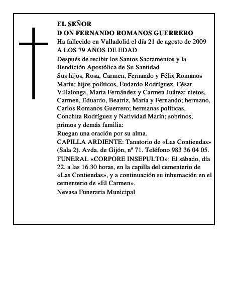 D ON FERNANDO ROMANOS GUERRERO