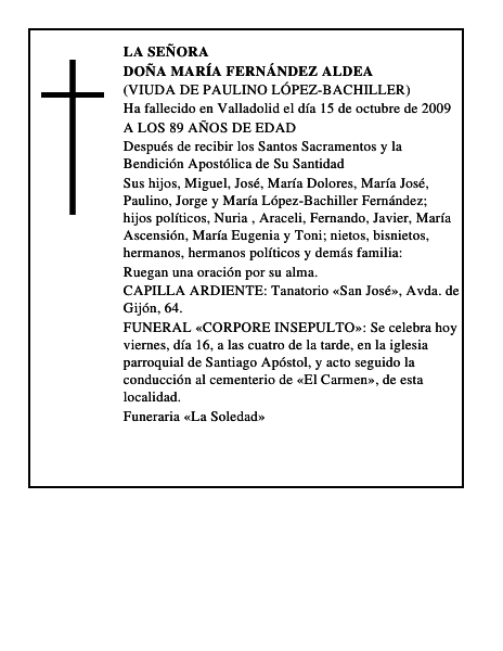 DOÑA MARÍA FERNÁNDEZ ALDEA