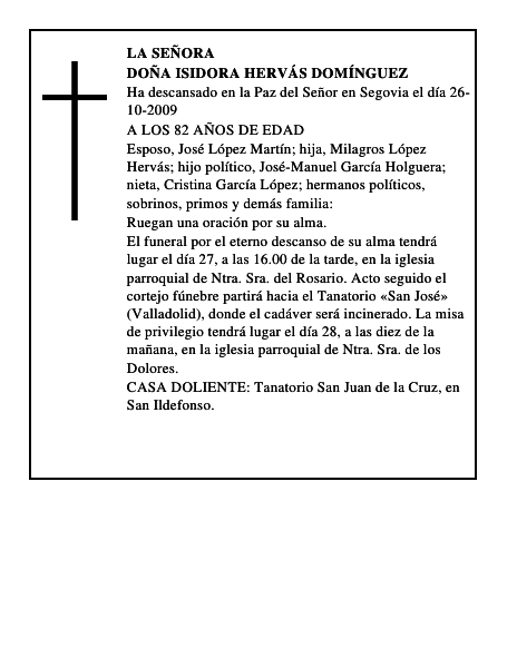 DOÑA ISIDORA HERVÁS DOMÍNGUEZ