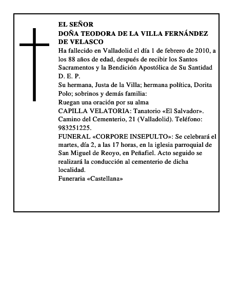 Doña Teodora de la Villa Fernández de Velasco