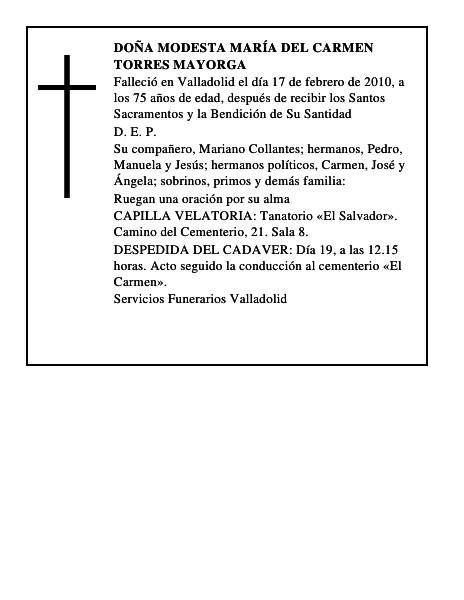 Doña Modesta María del Carmen Torres Mayorga