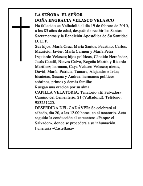 Doña Engracia Velasco Velasco