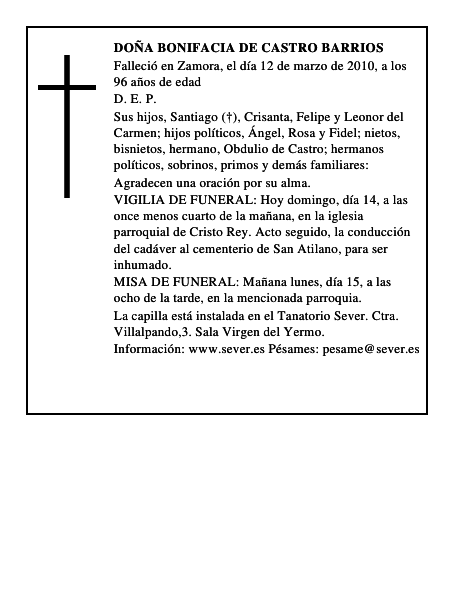 Doña Bonifacia de Castro Barrios