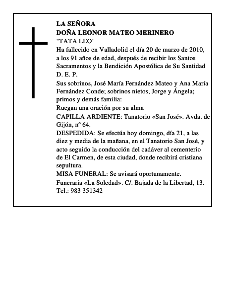 Doña Leonor Mateo Merinero