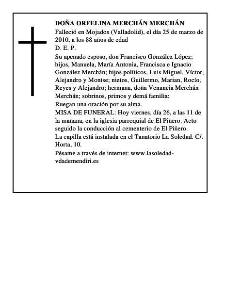 Doña Orfelina Merchán Merchán