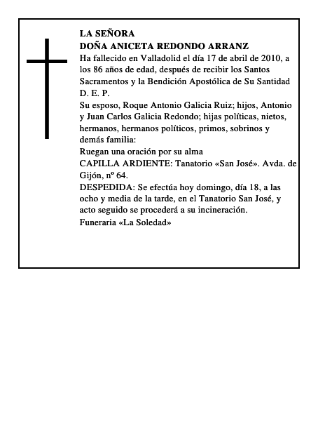 Doña Aniceta Redondo Arranz