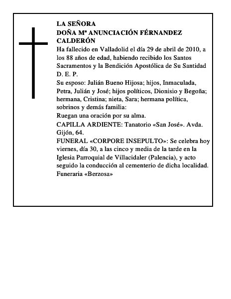 Doña Mª Anunciación Férnandez Calderón