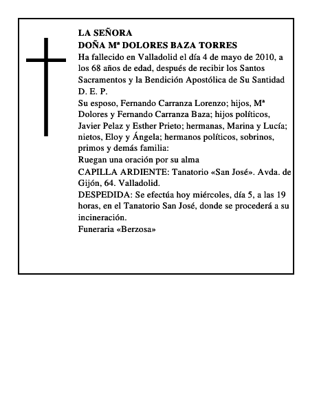 Doña Mª Dolores Baza Torres