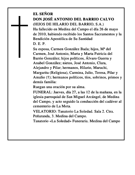 Don José Antonio del Barrio Calvo