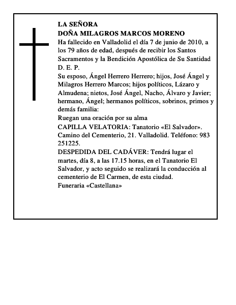Doña Milagros Marcos Moreno