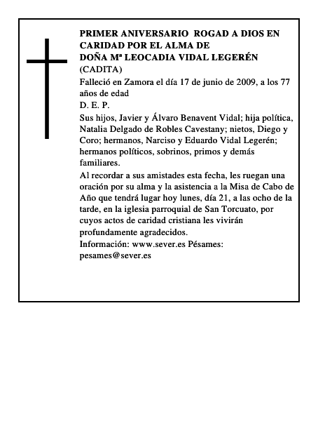 Doña Mª Leocadia Vidal Legerén