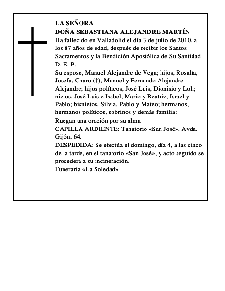 Doña Sebastiana Alejandre Martín