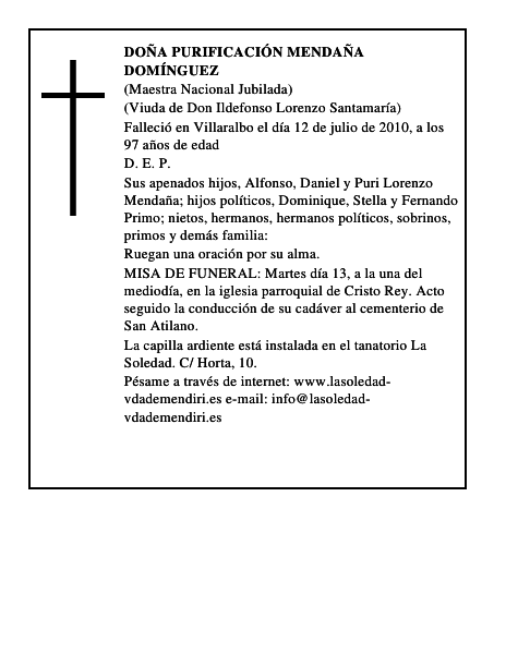 Doña Purificación Mendaña Domínguez