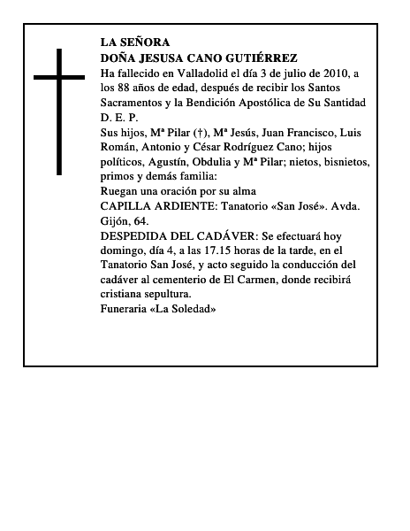 Doña Jesusa Cano Gutiérrez