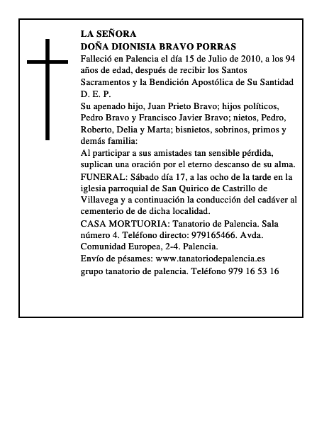 Doña Dionisia Bravo Porras