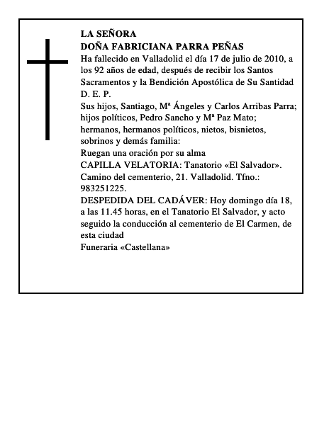 Doña Fabriciana Parra Peñas
