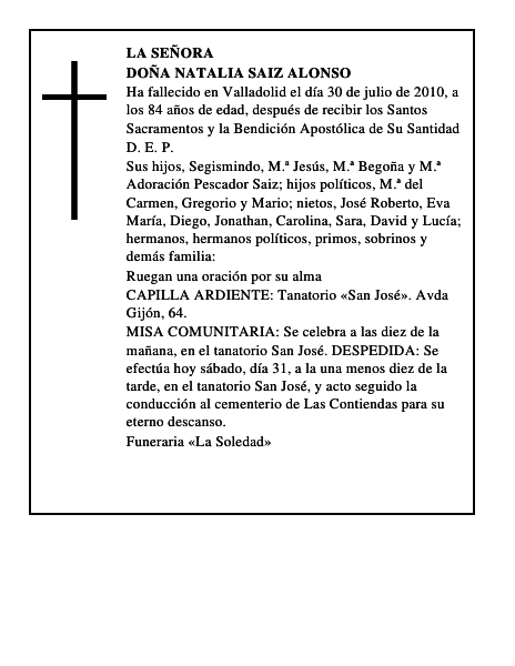 Doña Natalia Saiz Alonso
