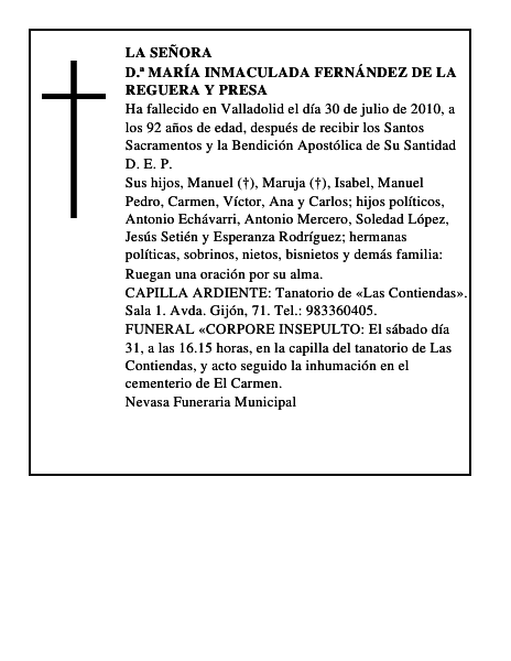 D.ª María Inmaculada Fernández de la Reguera y Presa