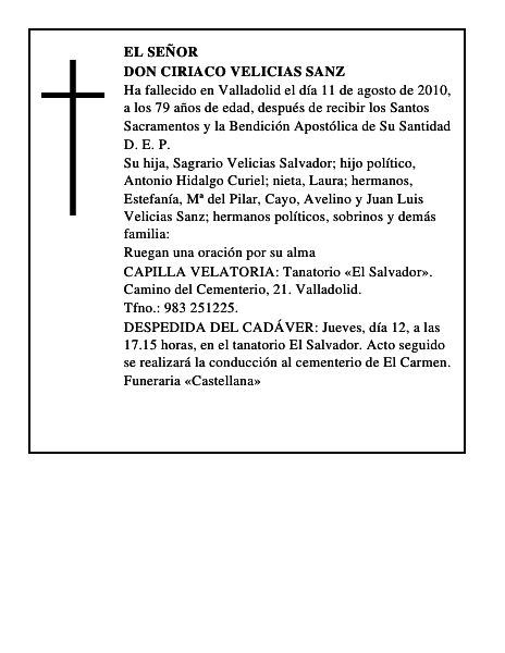 Don Ciriaco Velicias Sanz