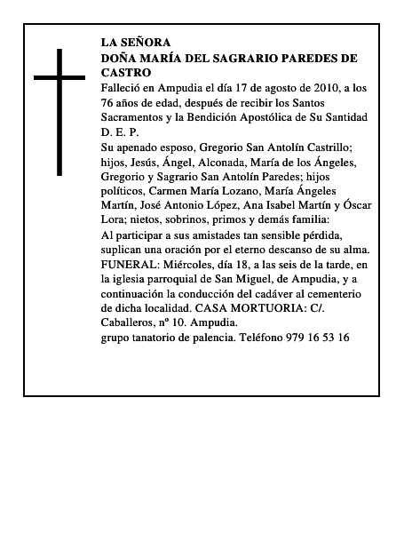 Doña María del Sagrario Paredes de Castro