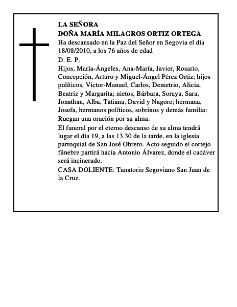 Doña María Milagros Ortiz Ortega