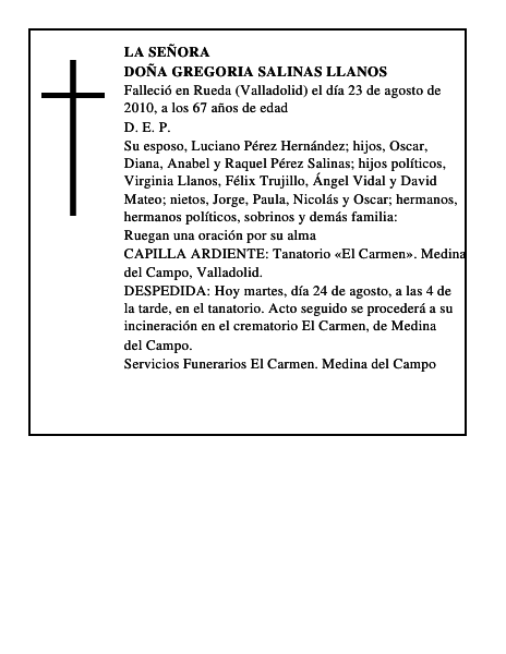 Doña Gregoria Salinas Llanos
