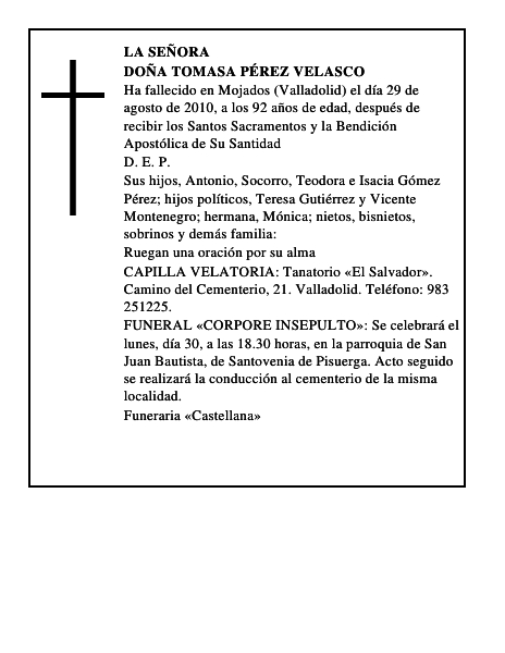 Doña Tomasa Pérez Velasco