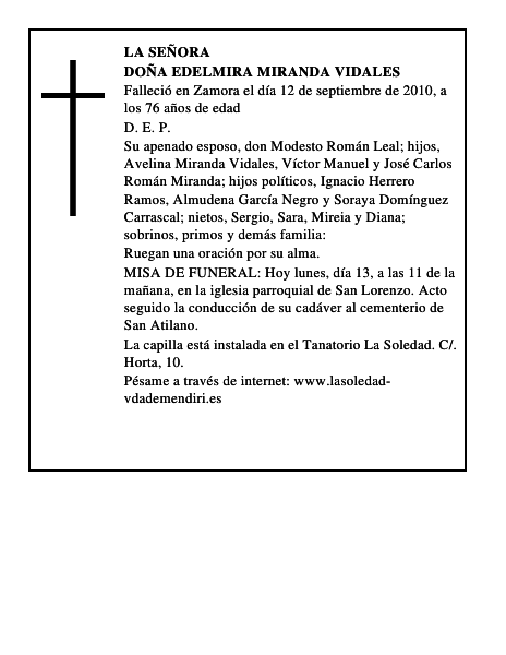 Doña Edelmira Miranda Vidales