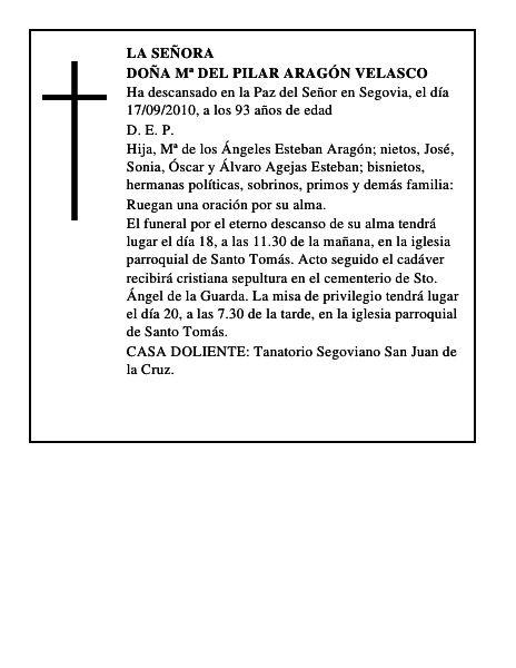 Doña Mª del Pilar Aragón Velasco