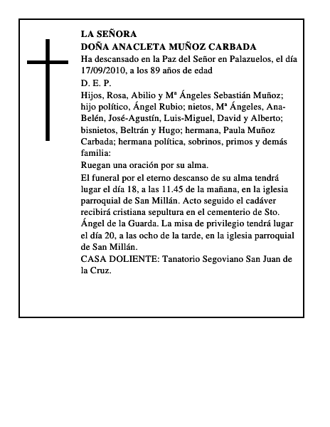 Doña Anacleta Muñoz Carbada