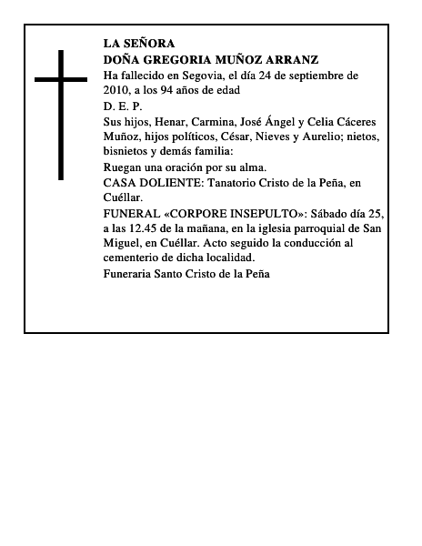 Doña Gregoria Muñoz Arranz