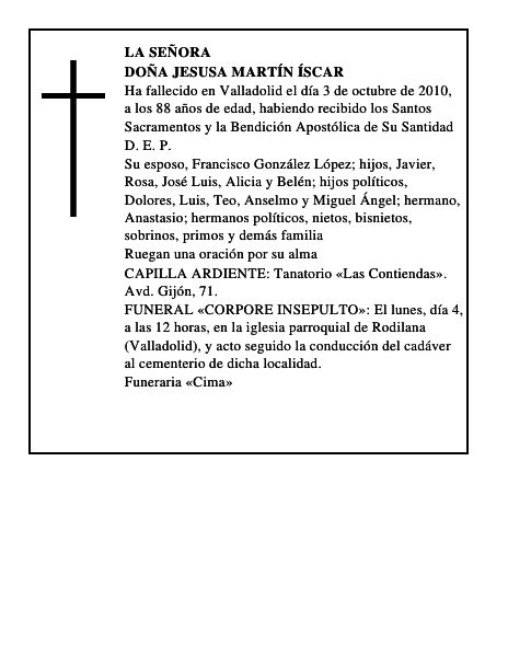 Doña Jesusa Martín Íscar