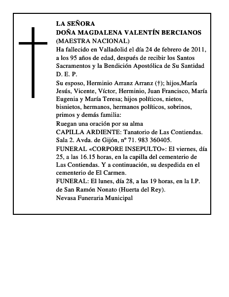 Doña Magdalena Valentín Bercianos