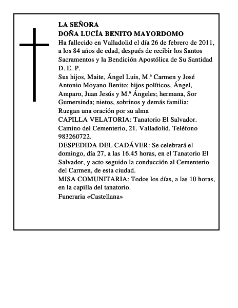 Doña Lucía Benito Mayordomo