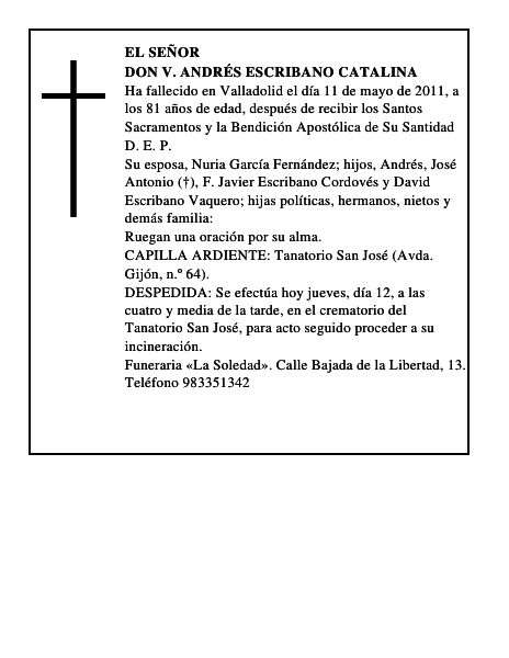 Don V. Andrés Escribano Catalina