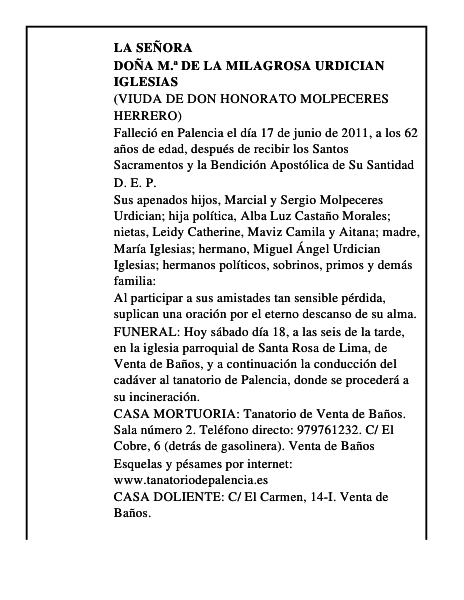 Doña M.ª de la Milagrosa Urdician Iglesias
