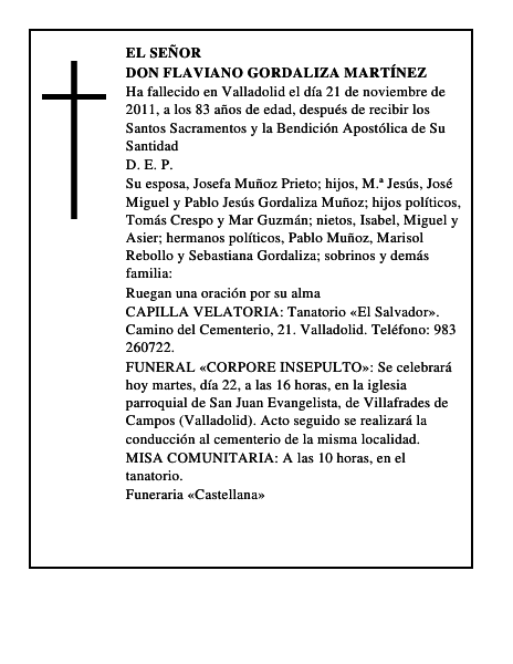Don Flaviano Gordaliza Martínez