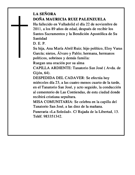 Doña Mauricia Ruiz Palenzuela