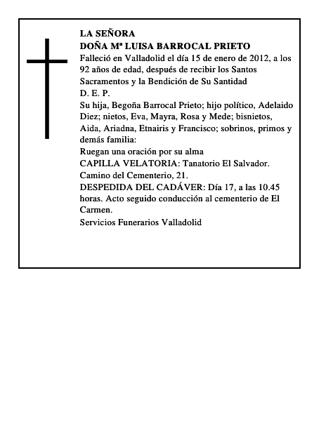 Doña Mª Luisa Barrocal Prieto
